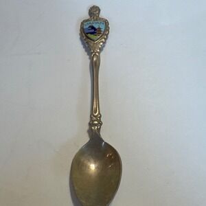 Vintage Japan Souvenir Spoon Nickel Silver Cloisonne Enamel Mt Fuji Pagoda 4.25"